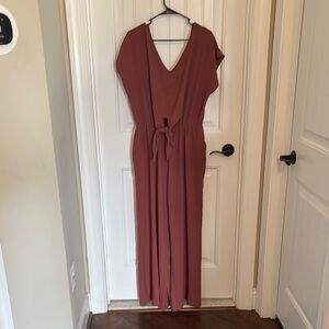 Red Wrap Tie Front Maxi Jumpsuit